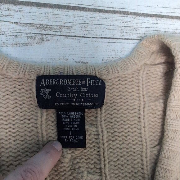 Vintage Abercrombie and Fitch Tan V Neck Sweater Lambswool Blend Size Large - Picture 3 of 6